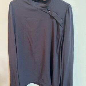 Acote Black Long Sleeve Blouse Asymetrical button Mandarin collar Size 2